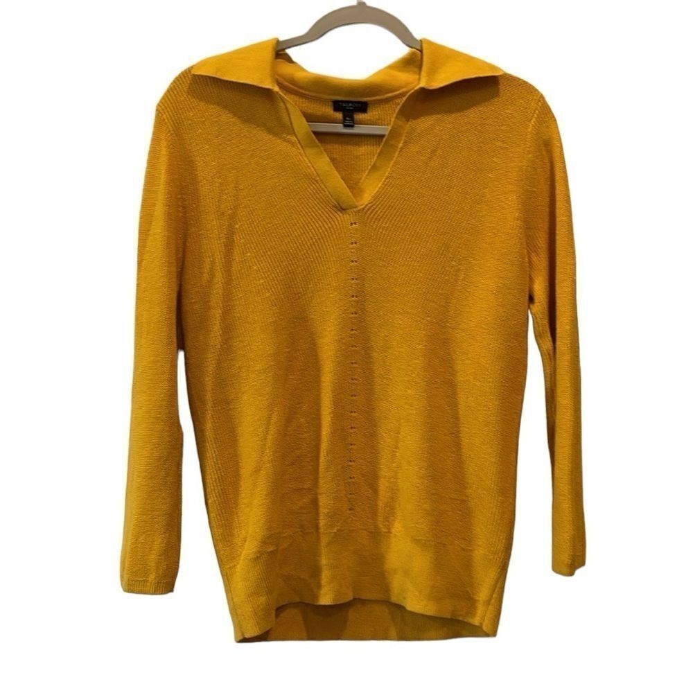 Talbots MILANO STITCH JOHNNY COLLAR Yellow Ribbed XL Petite SWEATER